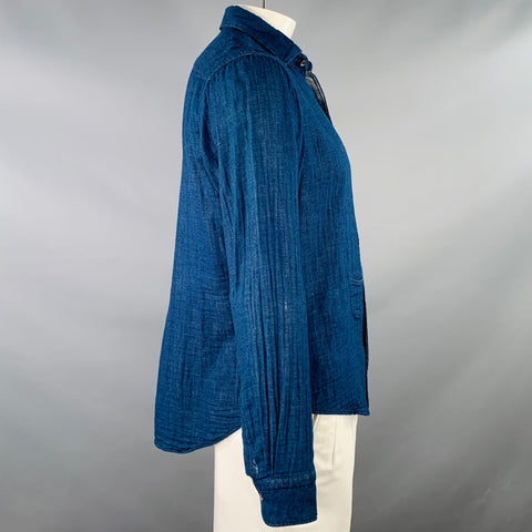 45rpm Size XL Indigo Blue Cotton One Pocket Long Sleeve Shirt