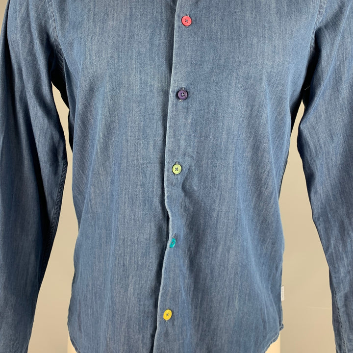 PAUL SMITH Size S Blue Cotton Tailored Fit Long Sleeve Shirt