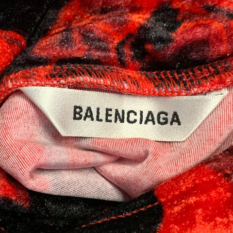 BALENCIAGA Size S Red Black Polyamide Stretch Blend Floral Turtleneck Midi Dress