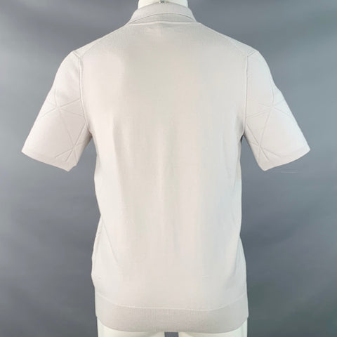 REISS Size M Grey Stone Textured Geometric Acrylic Blend Jersey Half Placket Polo