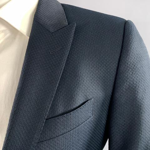 DOLCE & GABBANA Chest Size 46 Navy Geometric Wool Notch Lapel Sport Coat