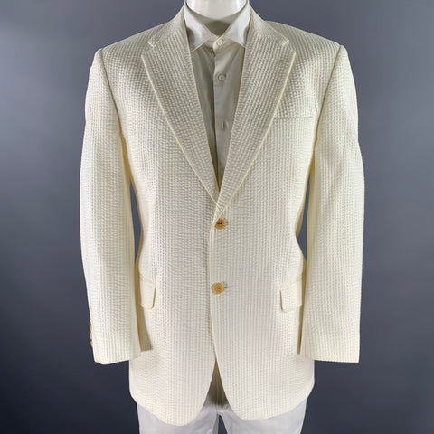 VALENTINO Size 44 Cream Seersucker Cotton Blend Notch Lapel Sport Coat