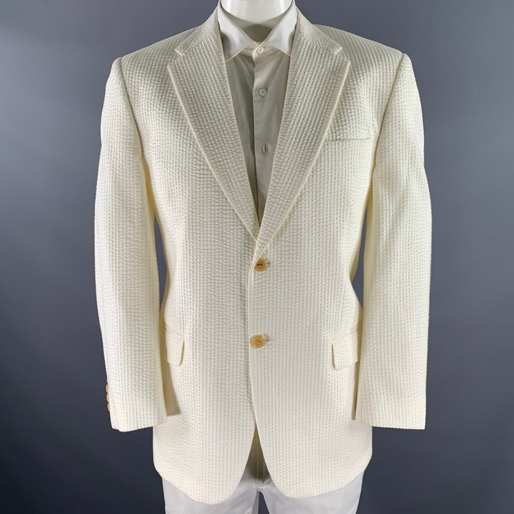 VALENTINO Size 44 Cream Seersucker Cotton Blend Notch Lapel Sport Coat