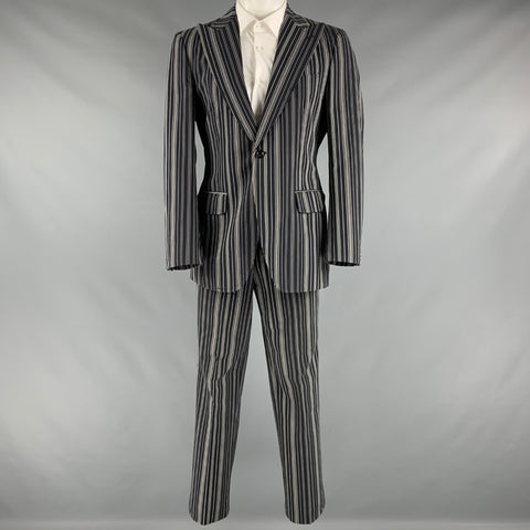ETRO Taille 40 Costume à revers en pointe en coton à rayures noires et blanches