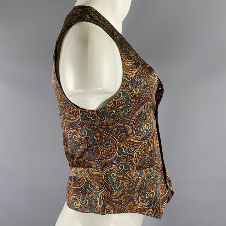 NORDSTROM Size S Green Burgundy Paisley Silk Vest