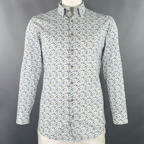 HAUPT Size L Grey Blue Floral Long Sleeve Shirt