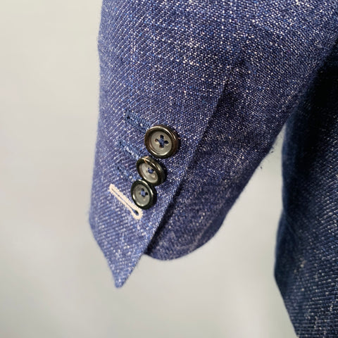 CANALI Size 42 Navy White Wool Cotton Linen Sport Coat