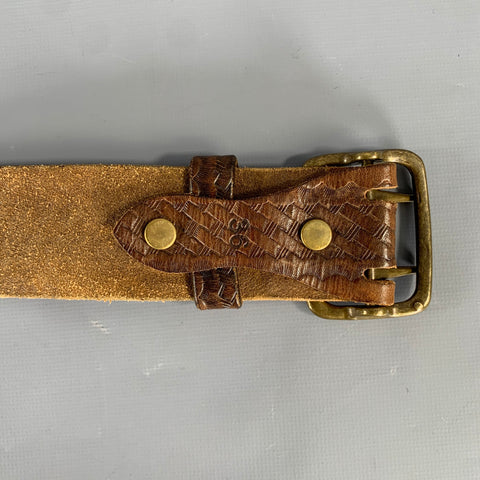 Ceinture en cuir gaufré marron Double RL, taille 36
