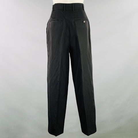 LORO PIANA Size 2 Black Virgin Wool Paper Pleated Wide Leg Dress Pants