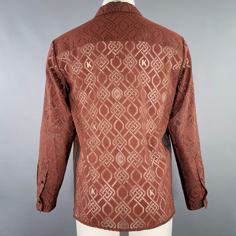 KOCHE' Size M Brown Monogram One Pocket Long Sleeve Shirt