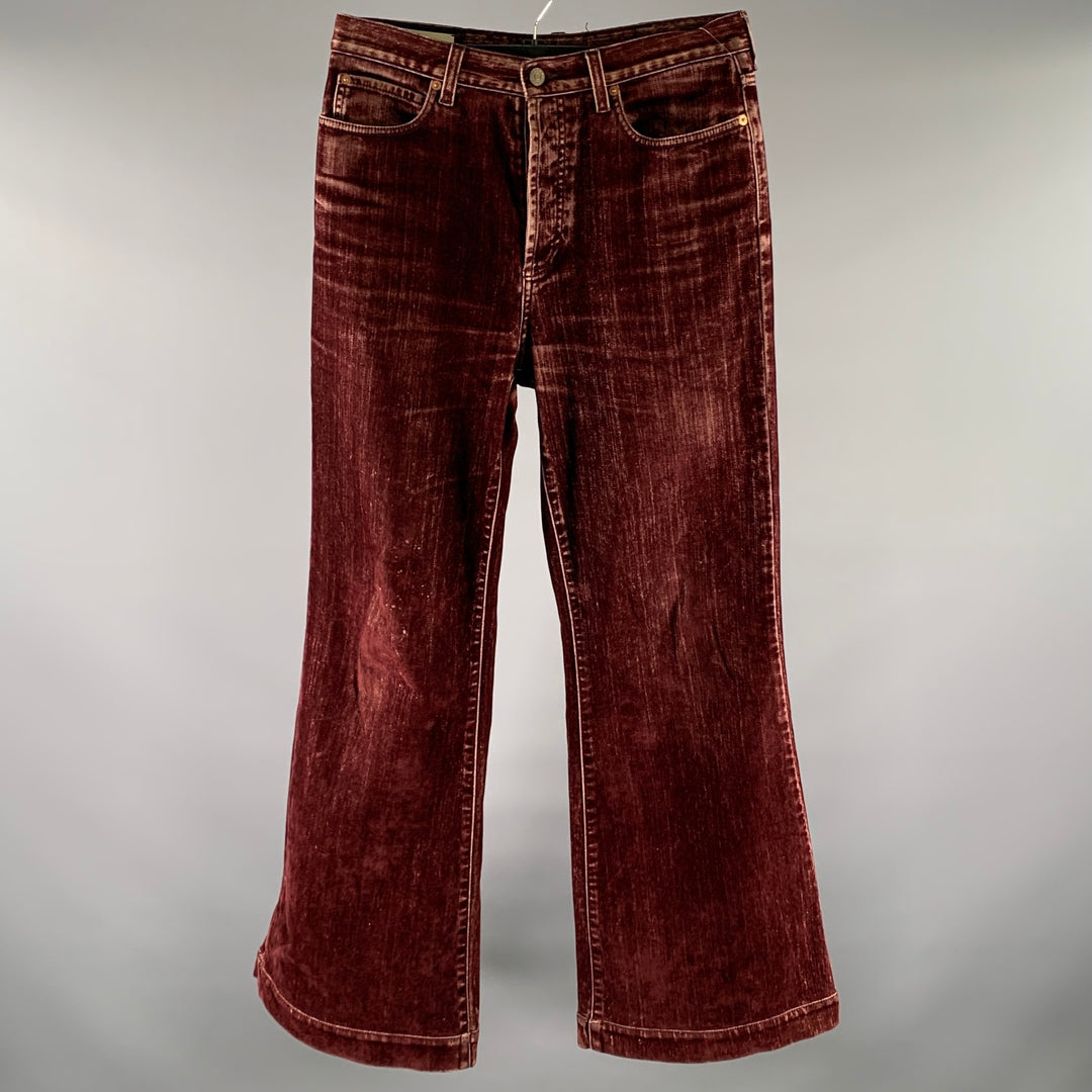 GUCCI Size XS Burgundy Velvet Cotton Flared Denim Jeans