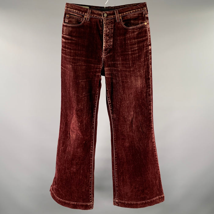 GUCCI Size XS Burgundy Velvet Cotton Flared Denim Jeans