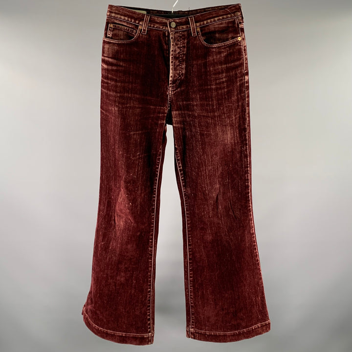 GUCCI Size XS Burgundy Velvet Cotton Flared Denim Jeans