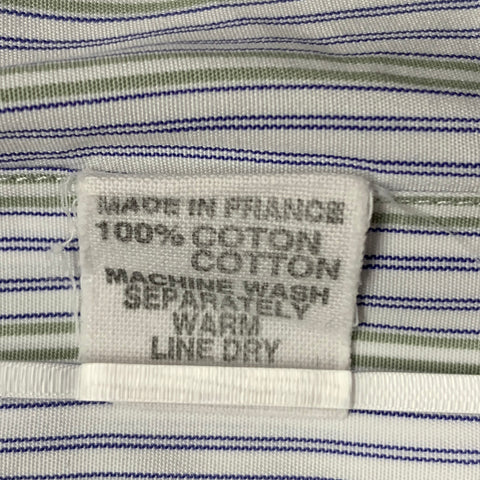 CHARVET Size L White Navy Green Stripe Cotton Curved Cutaway Long Sleeve Shirt