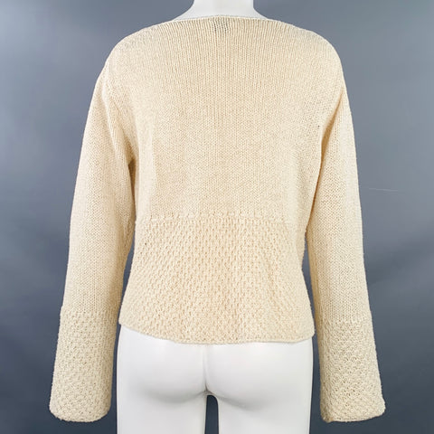 MARGARET OLEARY Size 2 Beige Cotton Silk Textured Knit Tied Front Cardigan