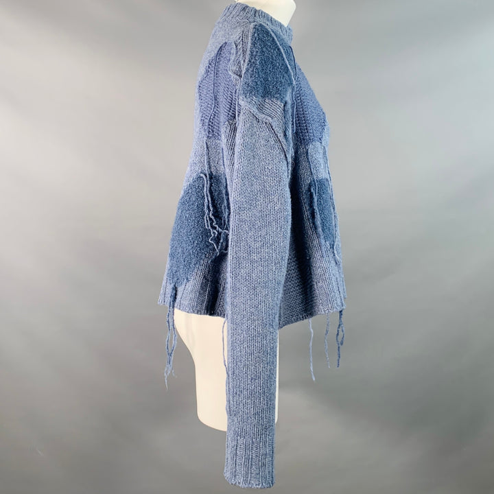 ACNE STUDIOS AW17 Size M Ovira Patch Blue Grey Wool Blend Patchwork Distressed Sweater
