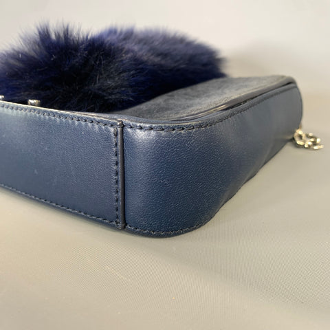 LOEFFLER RANDALL FW2015 Blue Navy Leather Faux fur Shoulder Bag