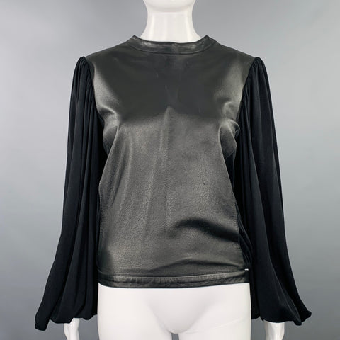 EMMA COOK Size 8 Black Leather Viscose Blend Long Sleeve Dress Top