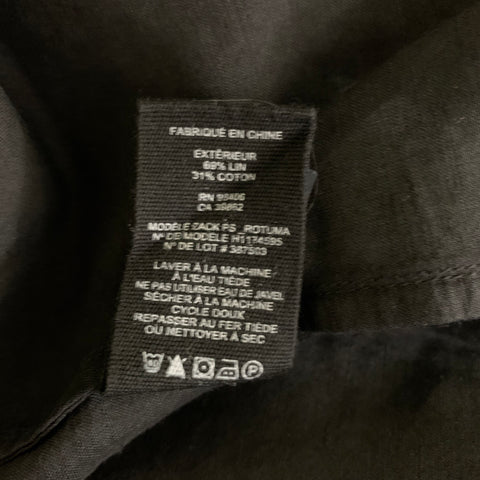 THEORY Size M Black Solid Linen Cotton Wool Pointed Collar Long Sleeve Shirt
