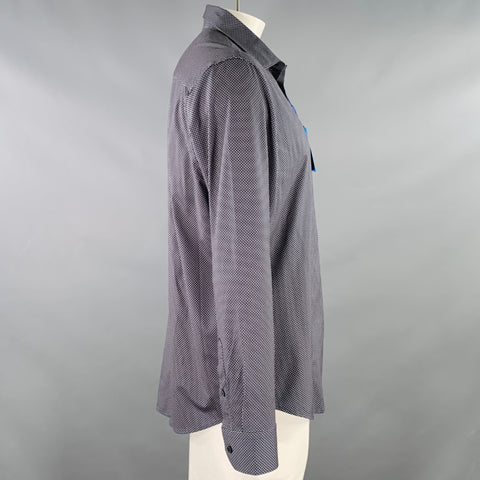 BUGATCHI Size XL Black Blue Yellow Dots Cotton Blend Long Sleeve Shirt