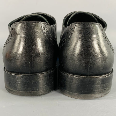 SALVATORE FERRAGAMO Size 10.5 Black Perforated Leather Wingtip Lace-Up Shoes