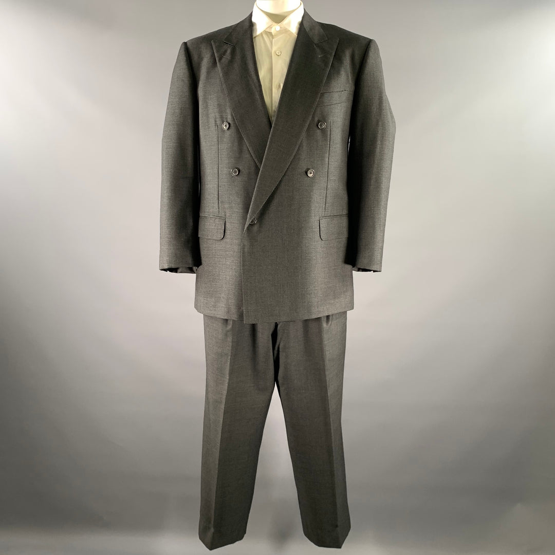 ERMENEGILDO ZEGNA Size 46 Grey Black Nailhead Wool Peak Lapel Suit