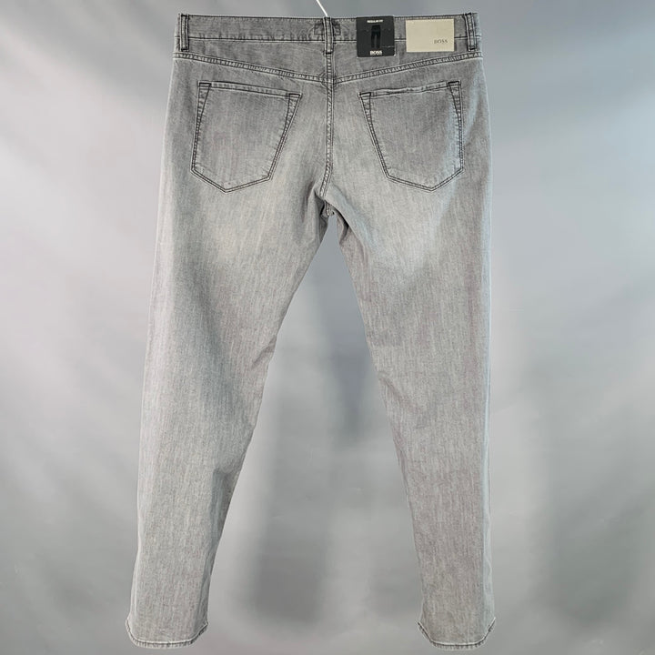 BOSS by HUGO BOSS Size 36 Grey Cotton Blend Straight Five Pockets Jeans