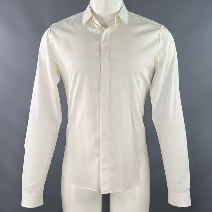 VALENTINO Size M White Cotton Spread Collar Hidden Placket Long Sleeve Shirt