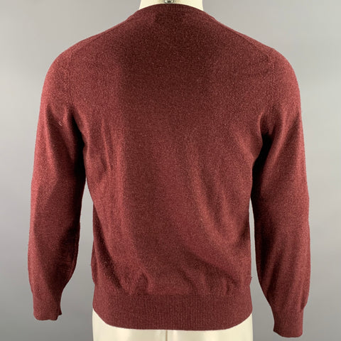 BRUNELLO CUCINELLI Size S Burgundy Grey Cashmere V-Neck Pullover