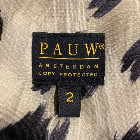 PAUW Size M Beige Navy Black Satin Animal Print Bubble Hem Skirt