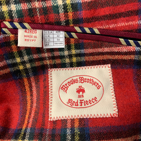 BROOKS BROTHERS Size 42 Red Tartan Wool Blend Sport Coat