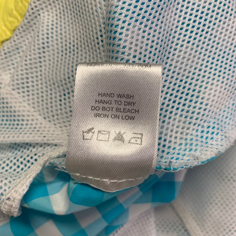 PARKE & RONEN Size 36 Turquoise White Gingham Polyester Blend Swim Trunks