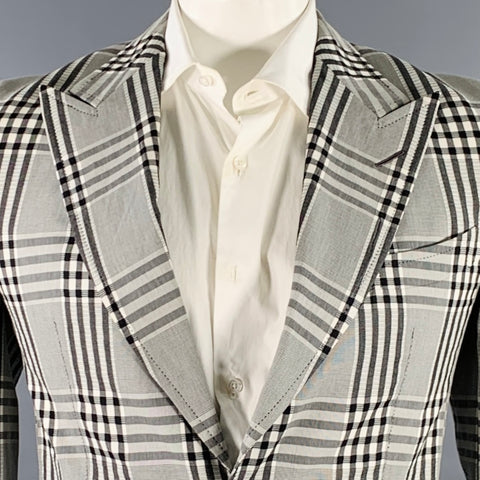 TOM FORD Size 40 Grey Black Plaid Cotton Peak Lapel Sport Coat