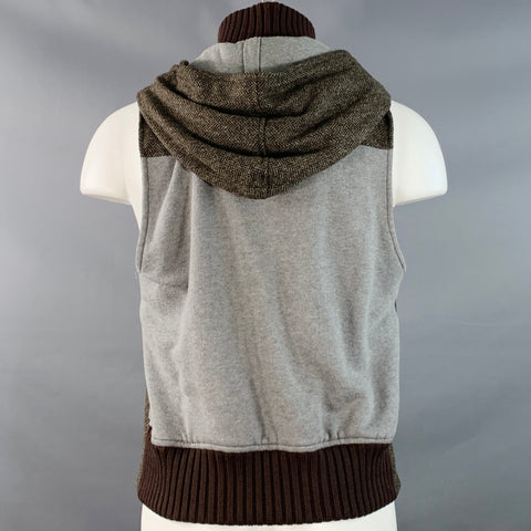 DOLCE & GABBANA Size M Brown Herringbone Tweed Wool Cotton Zip Up Vest