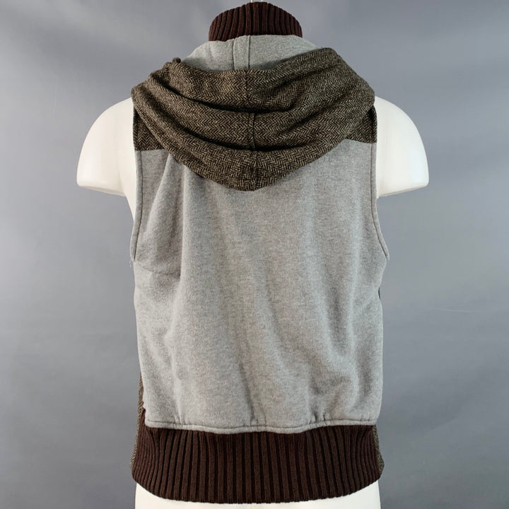 DOLCE & GABBANA Size M Brown Herringbone Tweed Wool Cotton Zip Up Vest