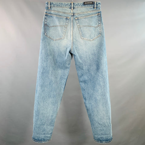 BALENCIAGA Size S Blue Wash Denim Zip Fly Baggy Jeans