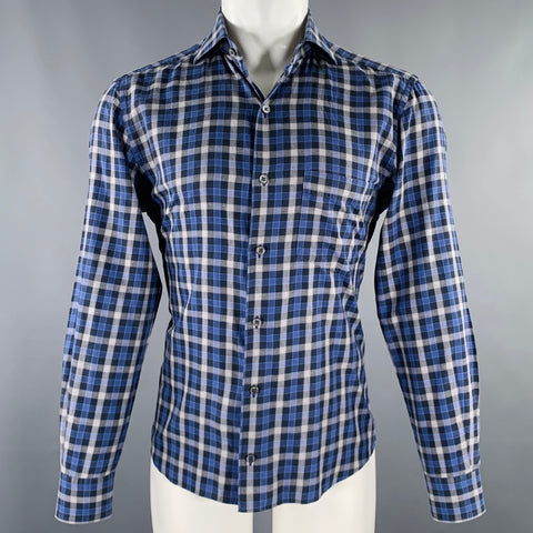 ERMENEGILDO ZEGNA Size M Blue Grey Checkered Long Sleeve Shirt