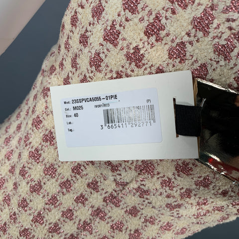 GIAMBATTISTA VALLI Size 4 Cream Pink Cotton Blend Houndstooth A-Line Dress