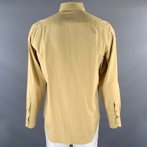 LORO PIANA Size L Camel Silk Spread Collar Long Sleeve Shirt