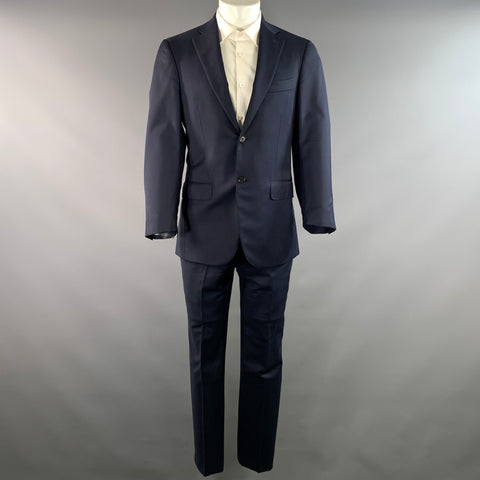 ISAIA Chest Size 36 Navy Solid Wool Notch Lapel 32 30 Suit