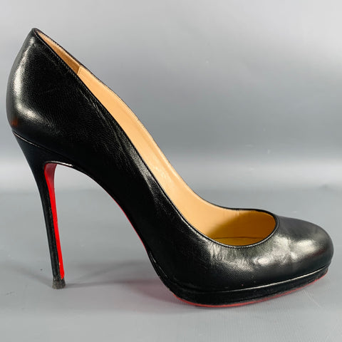 CHRISTIAN LOUBOUTIN Size 8.5 Black Leather Platform Pumps