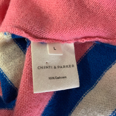 CHINTI AND PARKER Size L Pink Multi Color Cashmere Striped Pullover Womens