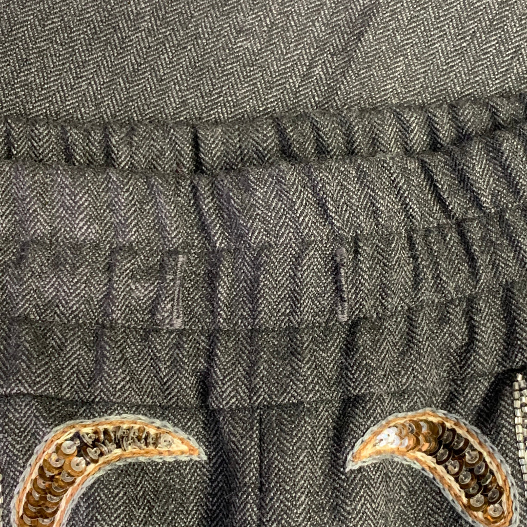 DRIES VAN NOTEN Size 28 Grey Silver Gold Herringbone Rhinestones Beaded Wool Dress Pants