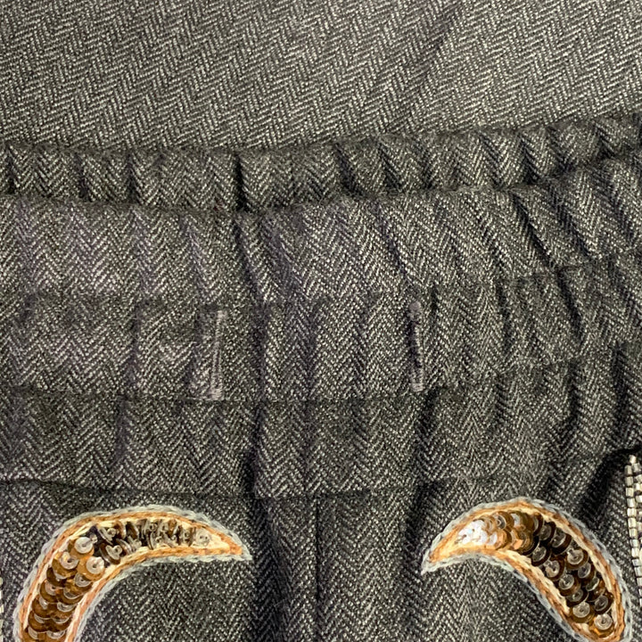 DRIES VAN NOTEN Size 28 Grey Silver Gold Herringbone Rhinestones Beaded Wool Dress Pants