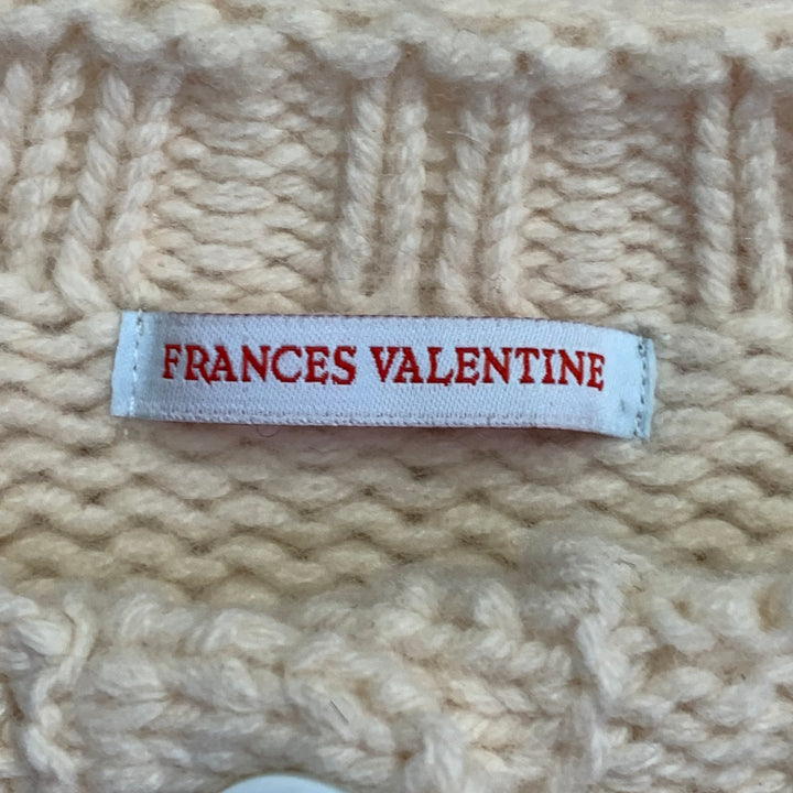 FRANCES VALENTINE Size M Beige Red Pink Lambswool Knit Floral Cardigan