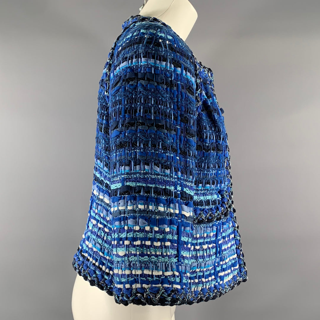 CHANEL Size 6 Blue Light Blue Cotton Blend Stripe Jacket