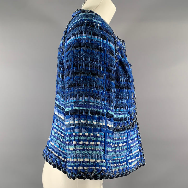 CHANEL Size 6 Blue Light Blue Cotton Blend Stripe Jacket
