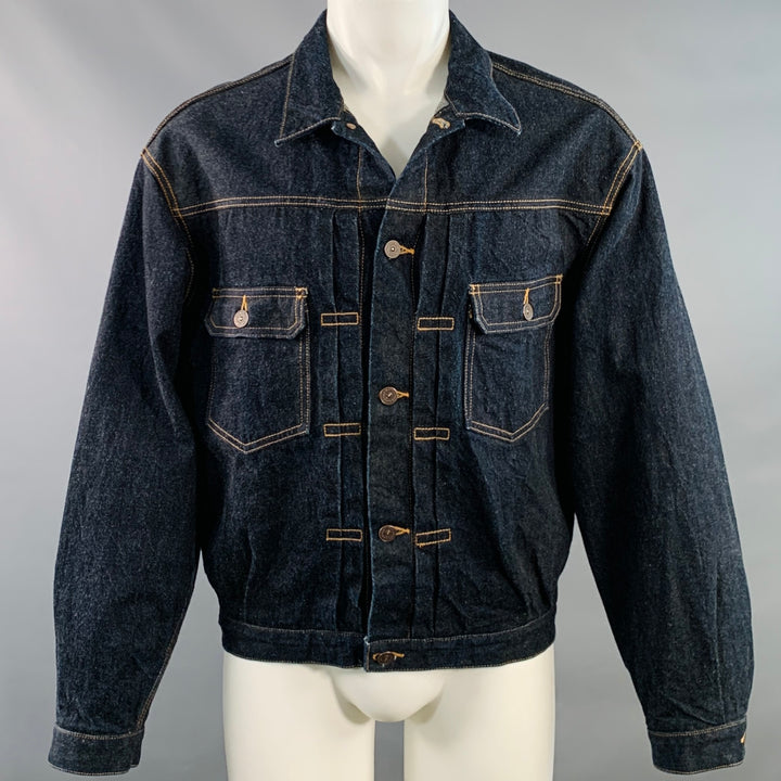 VISVIM Size M SS 101XX Raw Mud Overdye Indigo Contrast Stitch Selvedge Denim Trucker Jacket