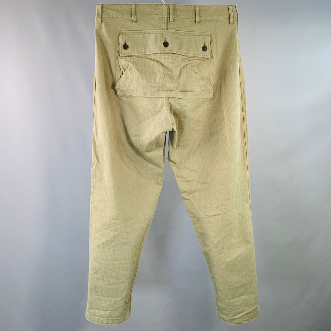 NIGEL CABOURN Size 34 Green Olive Twill Cotton Linen Button Fly Casual Pants