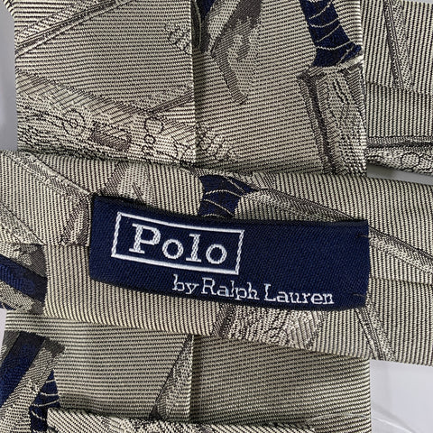 POLO by RALPH LAUREN Silver Red Navy Graphic Silk Tie